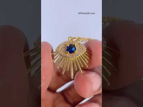 Evil Eye Glossy Medallion 18K Gold Copper Pendant Chain for Women