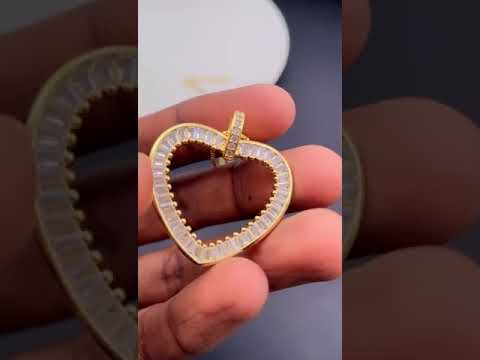 Heart Love Baguette Cubic Zirconia 18K Gold Copper Pendant Chain Bulk