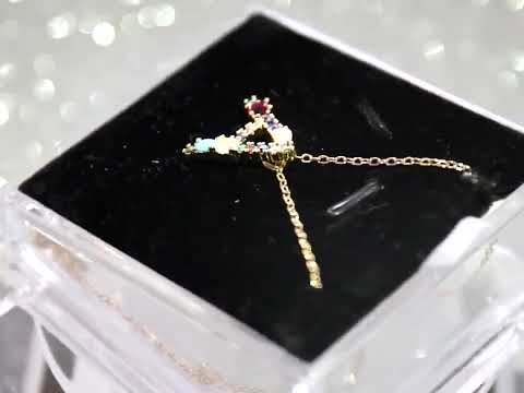 Rainbow Gemstone Initial Alphabet Letter K Necklace Pendant Chain