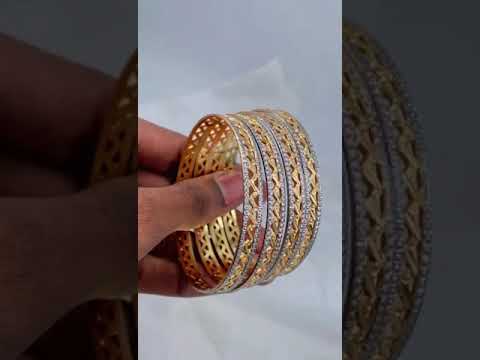 Waves 22K Gold Rhodium Plated Two Tone Bangle Set Of 4 For Women Bulk