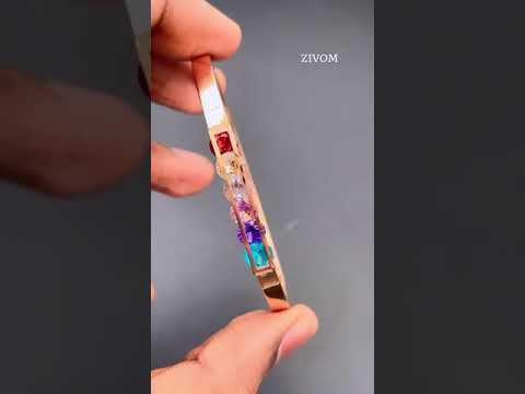 Rainbow Multi Colour Zircons 18K Rose Gold Stainless Steel Openable Kada bangle for Women