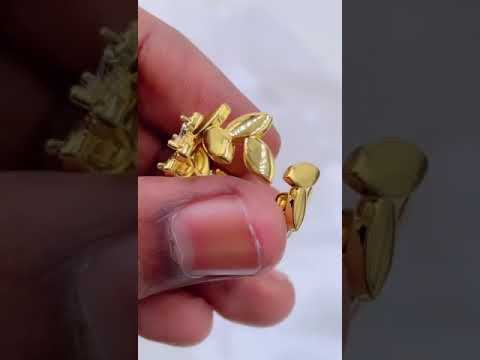 Floral Leaf Cubic Zirconia 18K Gold Anti Tarnish Open Back Ring Bulk