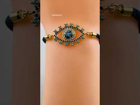 Evil Eye Copper Blue Gold Cubic Zirconia Thread Slider Bracelet Bulk
