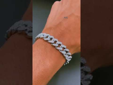 Hip Hop Iced Out Curb Cuban Cubic Zirconia Chunky Silver Bracelet Bulk