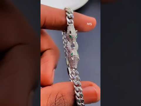 Dual Panther Green Eye CZ Copper Silver Curb Chain Bracelet Bulk