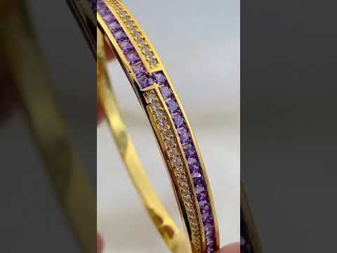 Rainbow Red Green Princess CZ 18K Gold Openable Kada Bangle Bulk