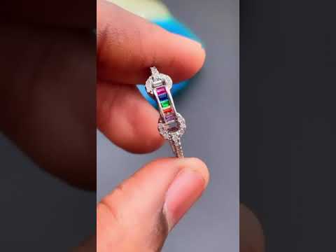 Rainbow Multi Color Baguette Cubic Zirconia Gold Open Back Ring Bulk