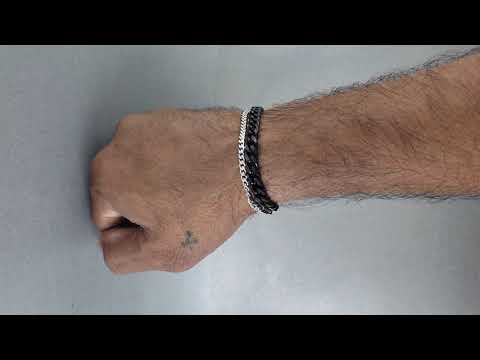 Double Layered Black Silver Stainless Steel Curb Chain Bracelet Bulk