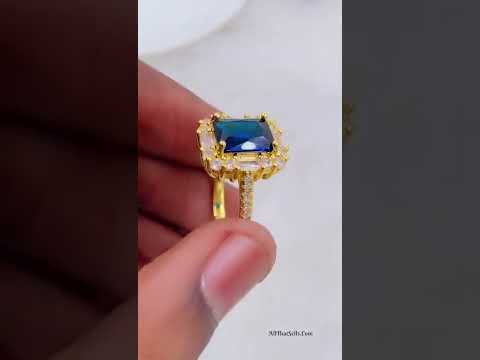 Copper Blue Sapphire Baguette CZ 18K Gold Free Size Ring Bulk