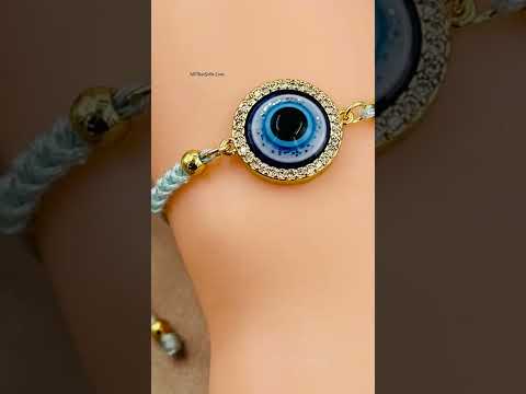 Evil Eye Copper Sky Blue CZ Thread Adjustable Bracelet Bulk