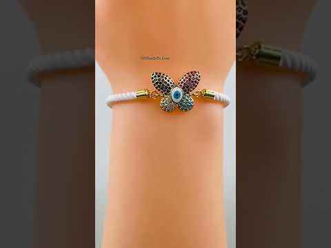 Butterfly Evil Eye Copper Gold White CZ Thread Bracelet Bulk