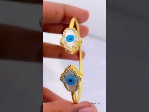 Hamsa Hand Of Fathima Evil Eye Mother Of Pearl Gold Cuff Bangle Bulk