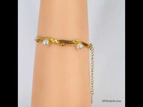 Dual Layer Pearl 18K Gold Stainless Steel Snake Bracelet Women Bulk