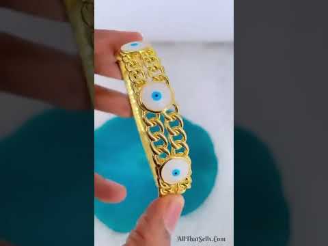 Evil Eye Dual Layer Curb Mother Of Pearl Gold Bangle Cuff Kada Bulk