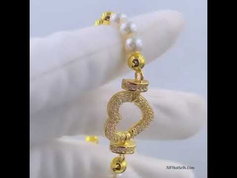 Heart Love Pearl Cubic Zirconia 18K Gold Beads Bracelet for Women