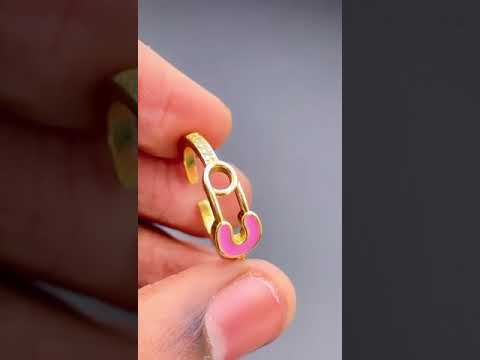 Safety Pin Gold White Enamel Copper Adjustable Band Ring Women Bulk