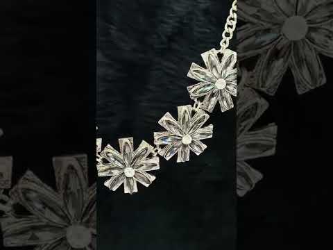 Flower Grey Crystal Antique Oxidized Silver Plated Necklace Bulk
