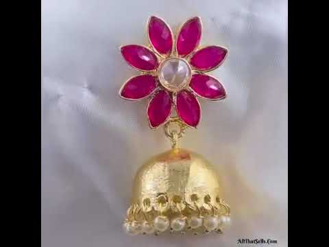 Reddish Pink Floral 22K Gold Plated Jhumki Earring For Women Bulk
