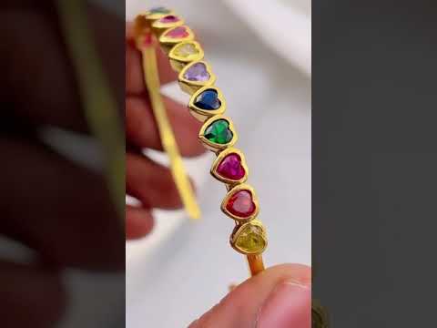 Rainbow Love Heart Multi Color CZ 18K Gold Cuff Bangle Bulk
