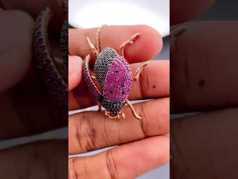 Lady Bird Insect Purple Black Studded 18K Rose Gold Pendant Chain Bulk