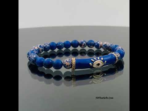 Evil Eye Natural Blue Turquoise Crystal Beads Enamel Bracelet Bulk