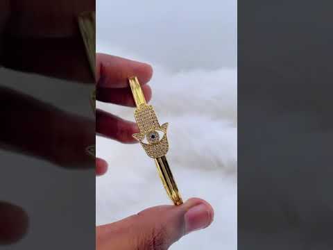 Evil Eye Hamsa Hand Of Fathima Gold Copper Openable Kada Bracelet Bulk