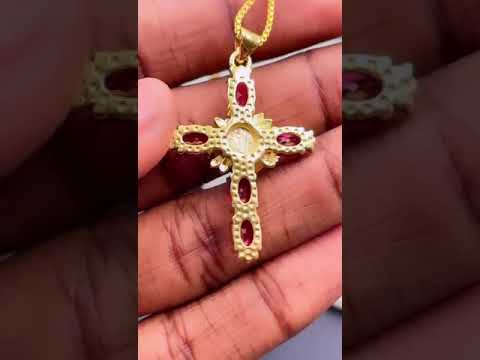 Ruby Red Evil Eye Cross Jesus CZ 18K Gold Copper Pendant Chain Bulk