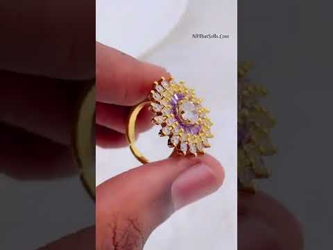 Purple Amethyst Cubic Zirconia Sun Flower 18K Gold Free Size Ring Bulk