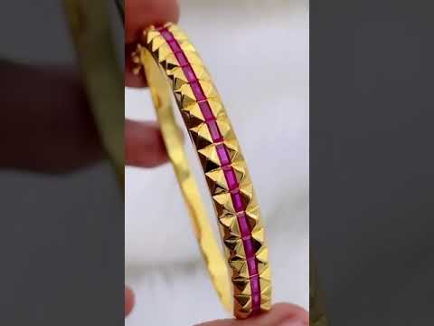 Ruby Red Checkered Cubic Zirconia 18K Gold Openable Kada Bangle Bulk