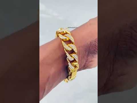 Hip Hop Iced Out Alloy Cuban Curb Gold Rhinestone Studded Chunky ID Bracelet For Men