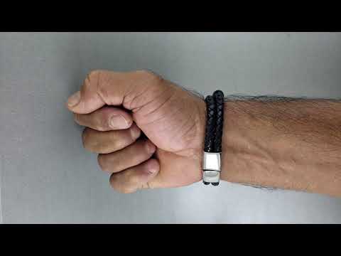 Braided Leather 316L Stainless Steel Wrist Band Bracelet Men Bulk