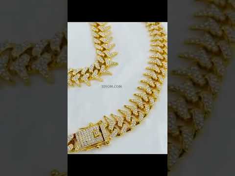 Hip Hop Iced Out Alloy Cuban Lightning Curb Gold Rhinestone Studded Chunky Necklace Chain 18"