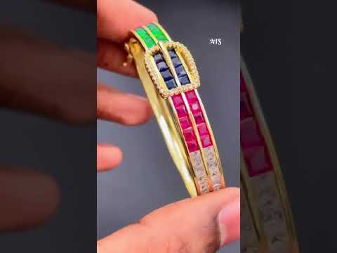 Belt Buckle Multi Color Rainbow CZ 18K Gold Openable Kada Bangle Bulk
