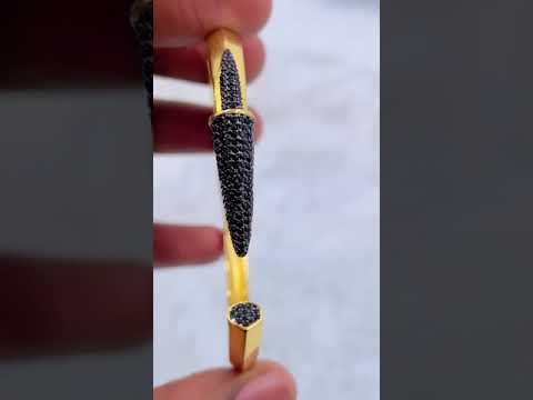 Black Nail 3D CZ Glossy 18K Gold Cuff Kada Bracelet Bulk