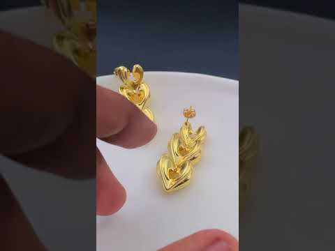 Triple Heart Love Copper Glossy 18K Gold Dangler Drop Earring Bulk