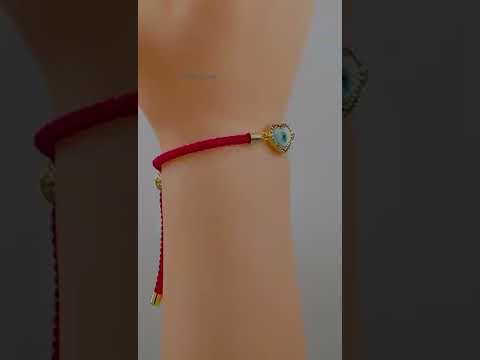 Rainbow Heart Evil eye Copper Gold Red Cubic Zirconia Mother of Pearl Thread Bracelet