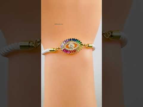 Rainbow Evil Eye Copper Gold White Cubic Zirconia Thread Bracelet Bulk