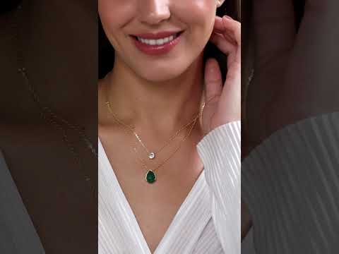 Copper Solitaires CZ Emerald Green Gold Link Chain Layer Necklace Bulk