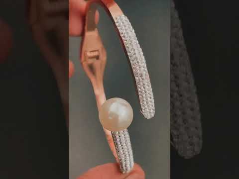 Pearl CZ 18K Gold Stainless Steel Openable Kada Bangle Bulk