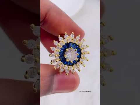 Purple Amethyst Cubic Zirconia Sun Flower 18K Gold Free Size Ring Bulk