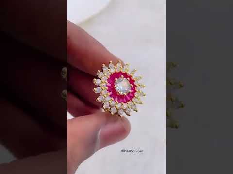 Purple Amethyst Cubic Zirconia Sun Flower 18K Gold Free Size Ring Bulk