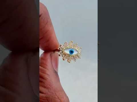 Evil Eye Mother Of Pearl Copper Gold Free Size Adjustable Ring Bulk