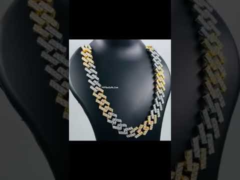 Hip Hop Iced Out Alloy Cuban Edgy Curb Gold Rhinestone Stainless steel Two Tone Chain 20"