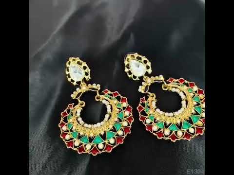 Gold Maroon Green Meenakari Large Chaand Bali Earring For Women Bulk
