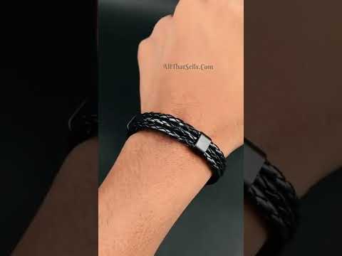 Black Biker Triple Layer Braided Rope Leather Wrist Band Wrap Bracelet