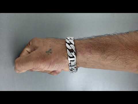 Hip Hop Iced Out Cuban Curb Rhinestone CZ Silver Bracelet Bulk