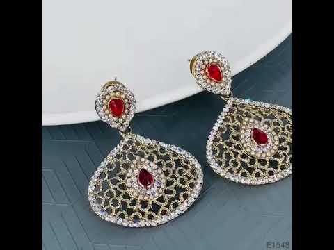 Filigree Pear Red Antique Rhodium Dangling Earring For Women Bulk