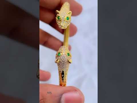 Dual Panther Cubic Zirconia Cluser Dotted 18K Gold Bangle Cuff Bulk