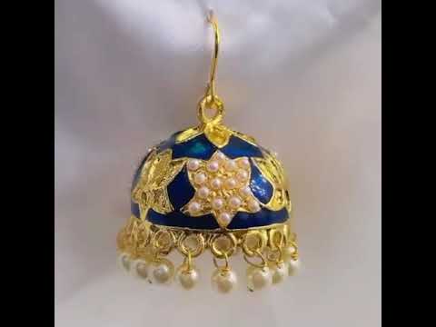 Lotus Gold Plated Navy Blue Meenakari Jhumki Earring For Women Bulk
