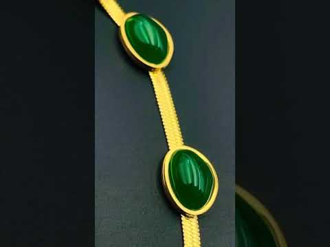 Green Beads 18K Gold Stainless Steel Snake Chain Bracelet Women Bulk